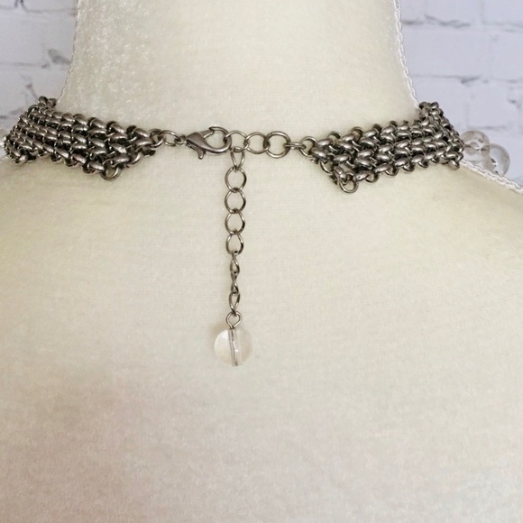Gorgeous Choker Bib Necklace w Metal + Clear Beads - Picture 4 of 4